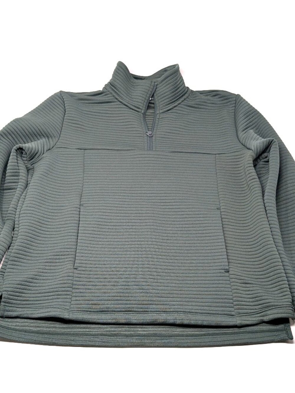 Z by Zella Pullover Ribbed Knit Top 1/4 Zip Medium Moss Green Long Sleeves